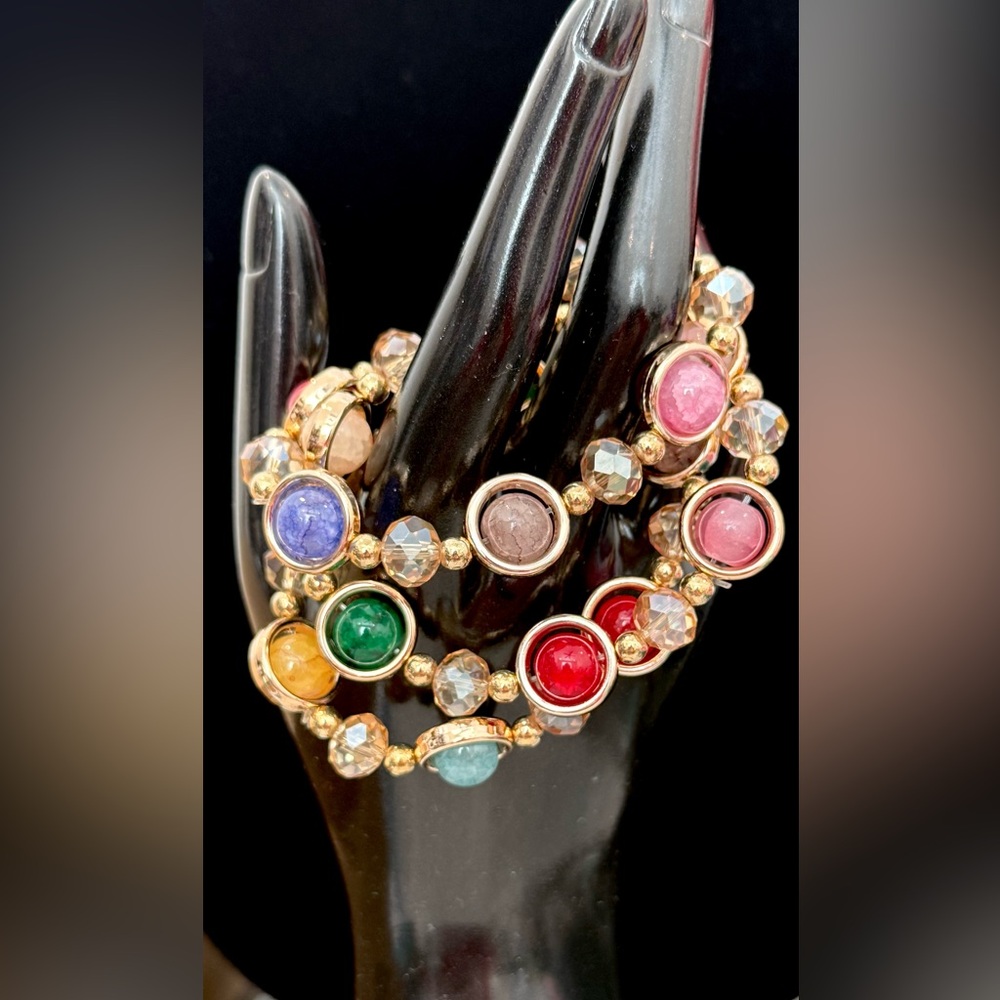 Multicolor Gemstone Gold Bracelet Set (3)